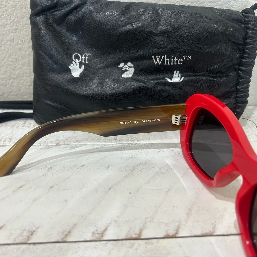 Off-White Red Frame Sunglasses with Dark Lenses